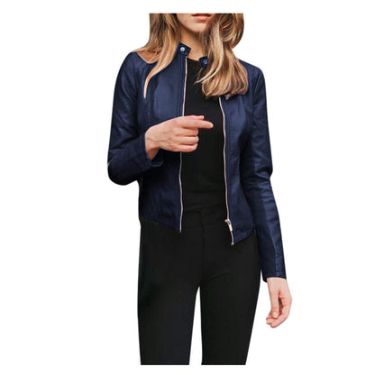 Leather Jackets for Womens,Zipper Button Down Solid Color Crop Leather Coats Fashion Punk Lepel Motor Jacket