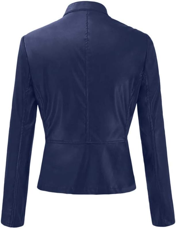 Leather Jackets for Womens,Zipper Button Down Solid Color Crop Leather Coats Fashion Punk Lepel Motor Jacket