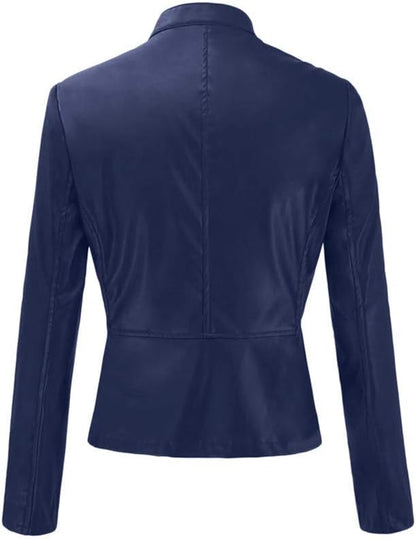 Leather Jackets for Womens,Zipper Button Down Solid Color Crop Leather Coats Fashion Punk Lepel Motor Jacket