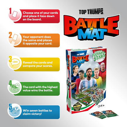 Top Trumps World Football Stars Battle Mat Card Game, Play with your favourite Football players including Cristiano Ronaldo, Lionel Messi and Harry Kane, gift and toy for boys and girls aged 6 plus
