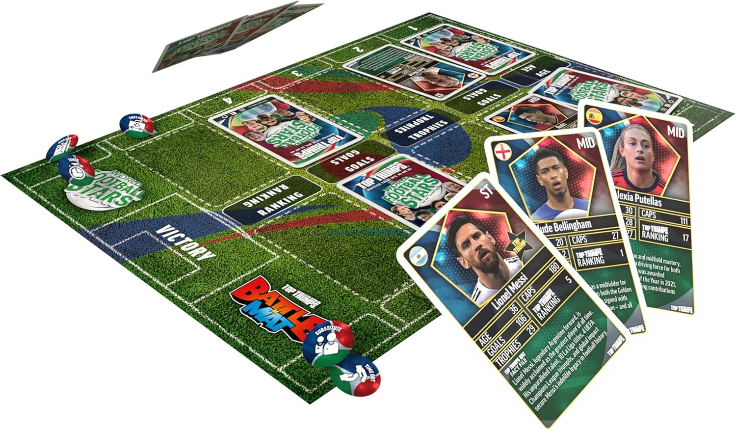 Top Trumps World Football Stars Battle Mat Card Game, Play with your favourite Football players including Cristiano Ronaldo, Lionel Messi and Harry Kane, gift and toy for boys and girls aged 6 plus