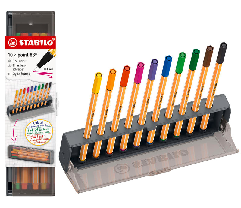STABILO point 88 - Fineliner - Click Set da 10 - Colori assortiti
