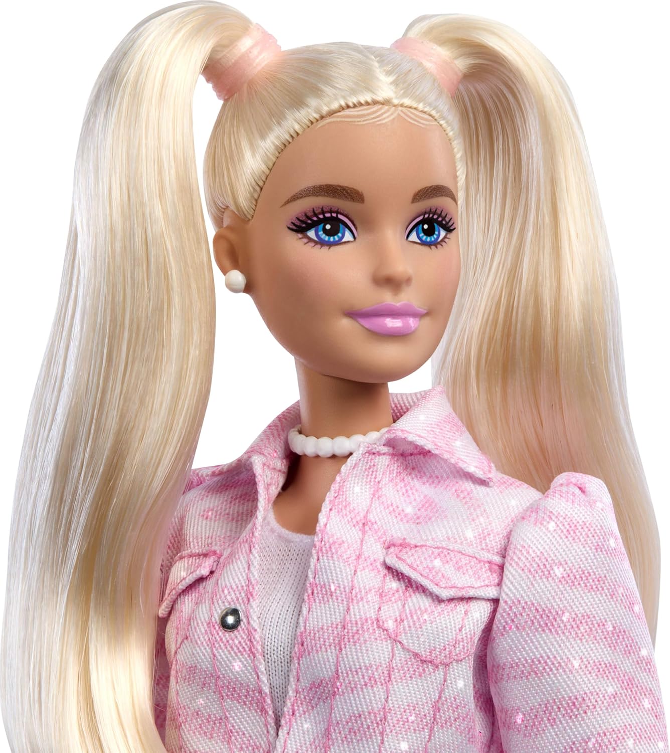 Barbie Deluxe Style Doll #9 in Pink Denim Outfit, Blonde Hair, Matching Jacket and Skirt Set with Accessories like Bow Clutch and Pearly Jewelry, JJN69