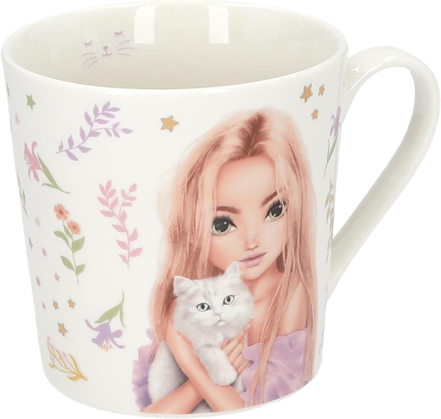 Depesche 14064 TOPModel Blooming Kitty Mug in White with Model and Cats Motif Inscription and Gold Porcelain Drinking Cup Capacity Approx. 300 ml