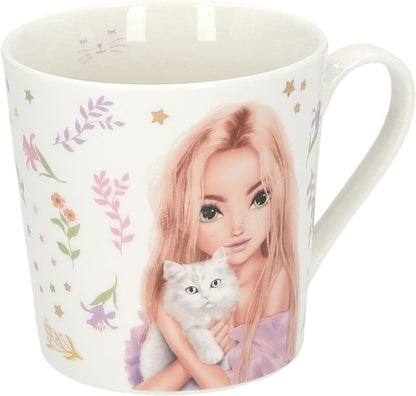 Depesche 14064 TOPModel Blooming Kitty Mug in White with Model and Cats Motif Inscription and Gold Porcelain Drinking Cup Capacity Approx. 300 ml