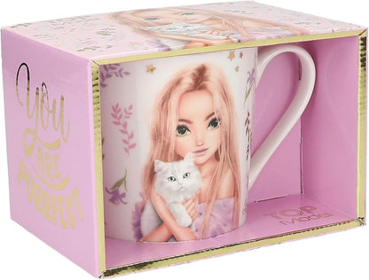 Depesche 14064 TOPModel Blooming Kitty Mug in White with Model and Cats Motif Inscription and Gold Porcelain Drinking Cup Capacity Approx. 300 ml