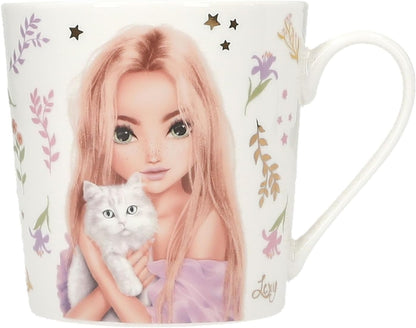Depesche 14064 TOPModel Blooming Kitty Mug in White with Model and Cats Motif Inscription and Gold Porcelain Drinking Cup Capacity Approx. 300 ml