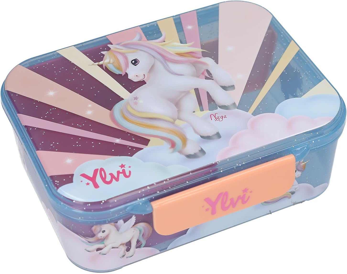 Depesche 14145 Ylvi Sugar Pop Lunch Box in Candy Colours with Unicorn Motif, Lunch Box with 3 Compartments and Hinged Lid
