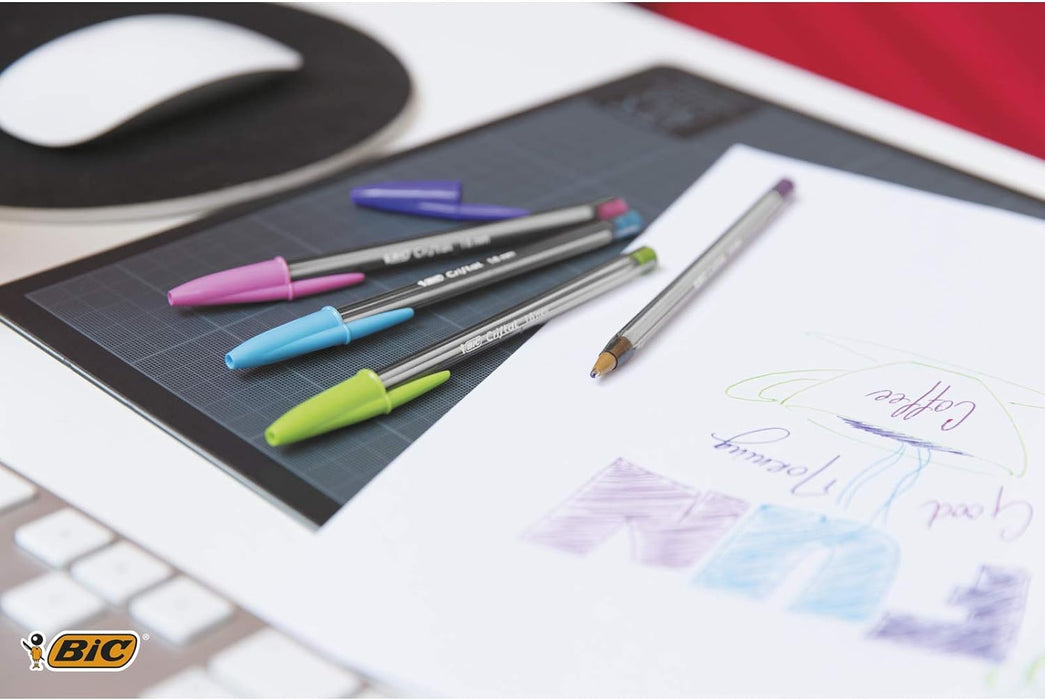 BIC Cristal Fun, Ballpoint Pens, Smudge-Proof Writing Pens and Wide Point (1.6 mm), Ideal for School, Purple Ink, Pack of 20