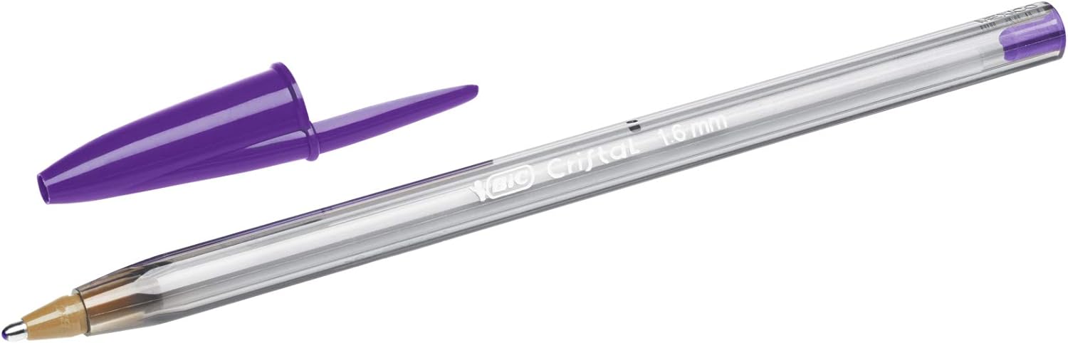 BIC Cristal Fun, Ballpoint Pens, Smudge-Proof Writing Pens and Wide Point (1.6 mm), Ideal for School, Purple Ink, Pack of 20