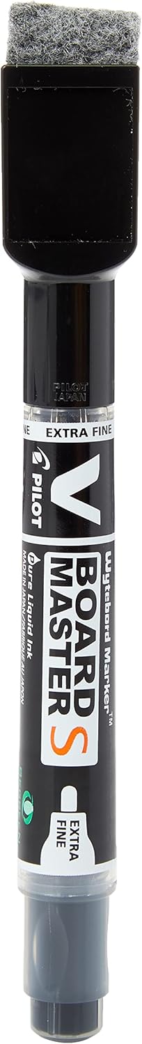 Pilot V-Board Master S 3.5 mm Tip Extra Fine Whiteboard Marker with Eraser - Black (Box of 10