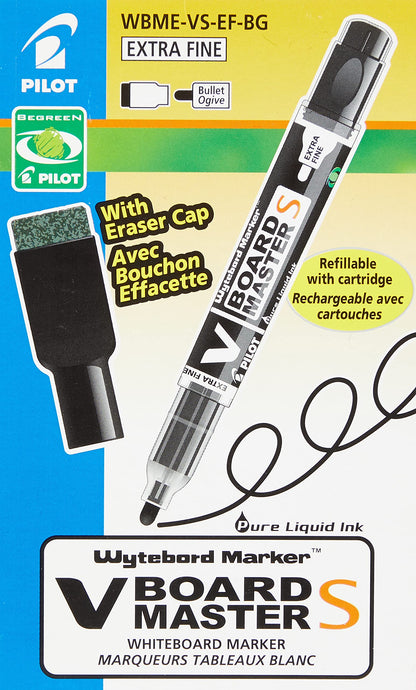 Pilot V-Board Master S 3.5 mm Tip Extra Fine Whiteboard Marker with Eraser - Black (Box of 10