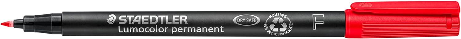 STAEDTLER 318-2 Lumocolor Permanent Pen, Fine Line Width, 0.6mm - Red (Box of 10