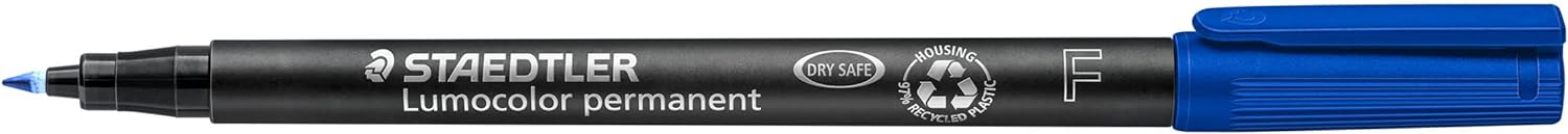 STAEDTLER 318-3 Lumocolor Permanent Pen, Fine Line Width, 0.6mm - Blue (Box of 10