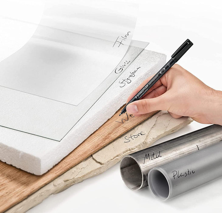 STAEDTLER 318-3 Lumocolor Permanent Pen, Fine Line Width, 0.6mm - Blue (Box of 10