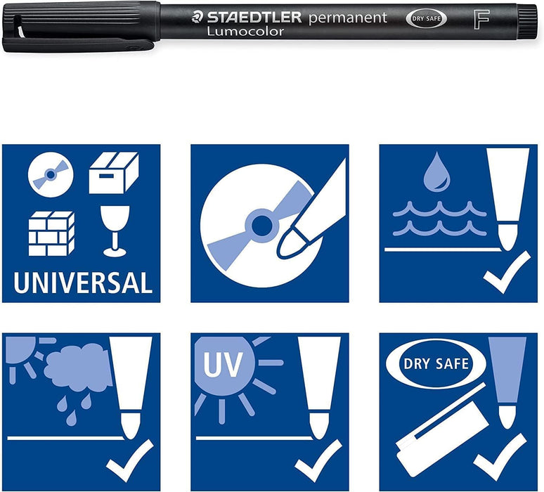 STAEDTLER 318-3 Lumocolor Permanent Pen, Fine Line Width, 0.6mm - Blue (Box of 10