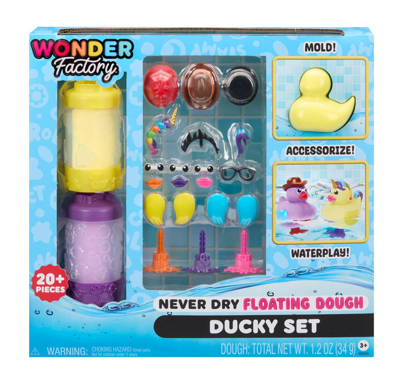 Wonder Factory Never Dry Floating Dough Ducky Set - Ensemble de Canards, avec 2 Tubes de Pâte à modeler, 2 Couleurs Uniques, Sans Gluten, Flotte dans l'Eau, Jeu Créatif créer des canards, pour Enfants