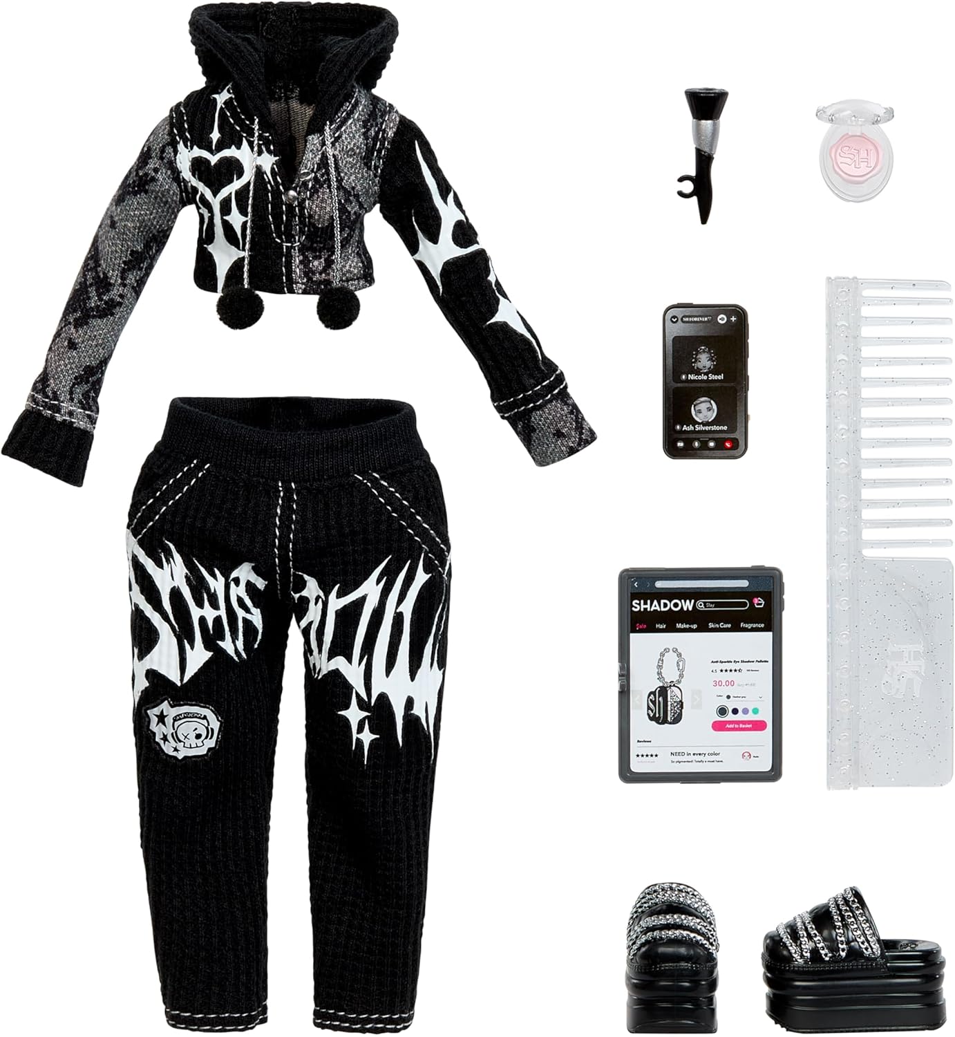 Rainbow High Shadow High Girl's Night - Heather Grayson - Greyscale 28cm Fashion Doll, Black and White Hair & Outfit with Accessories and Comb - For Collectors & Children Ages 6+
