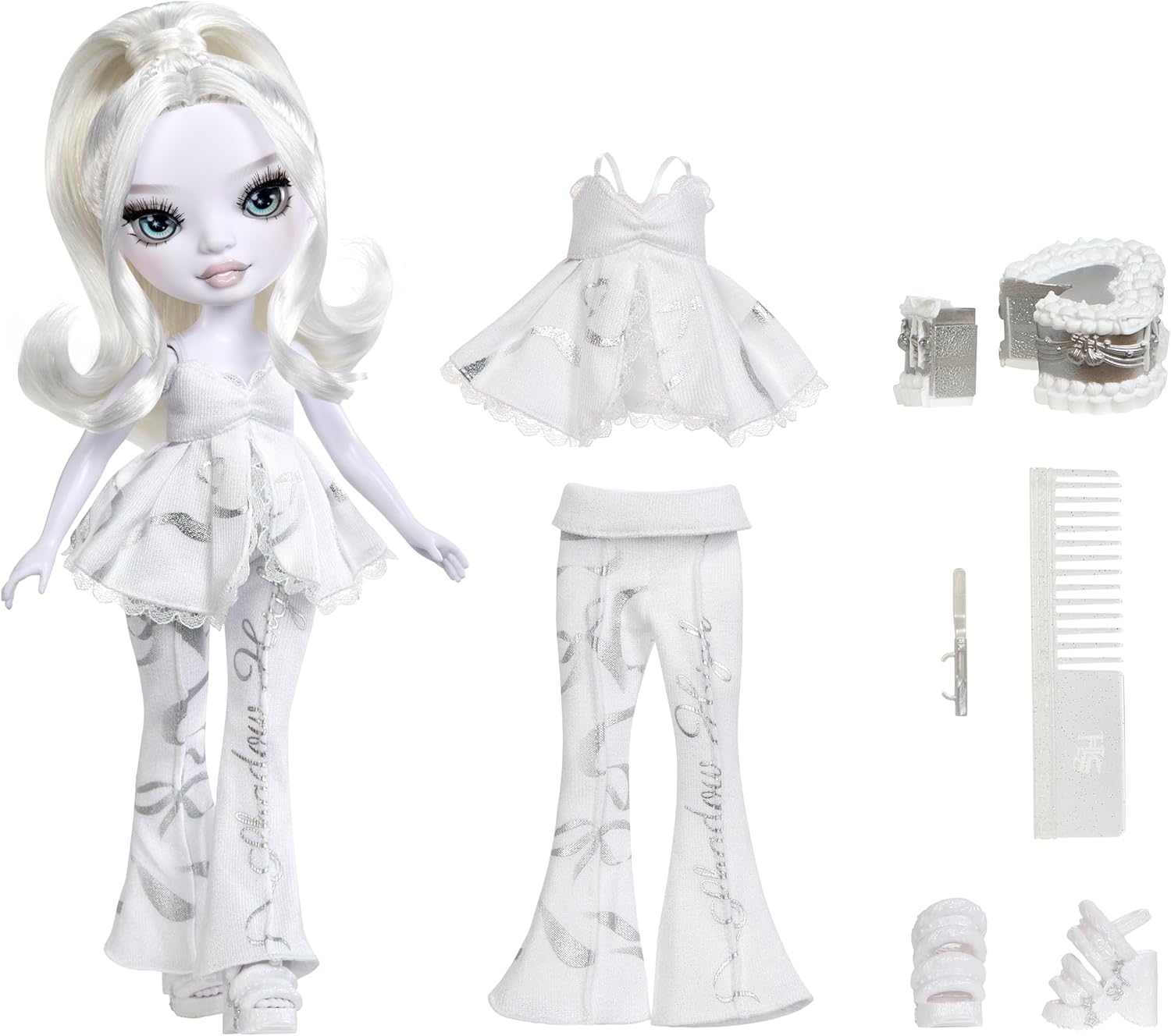 Rainbow High Shadow High Girl's Night - Natasha Zima - Greyscale 28cm Fashion Doll, White Hair & Silver Outfit with Accessories and Comb - For Collectors & Children Ages 6+