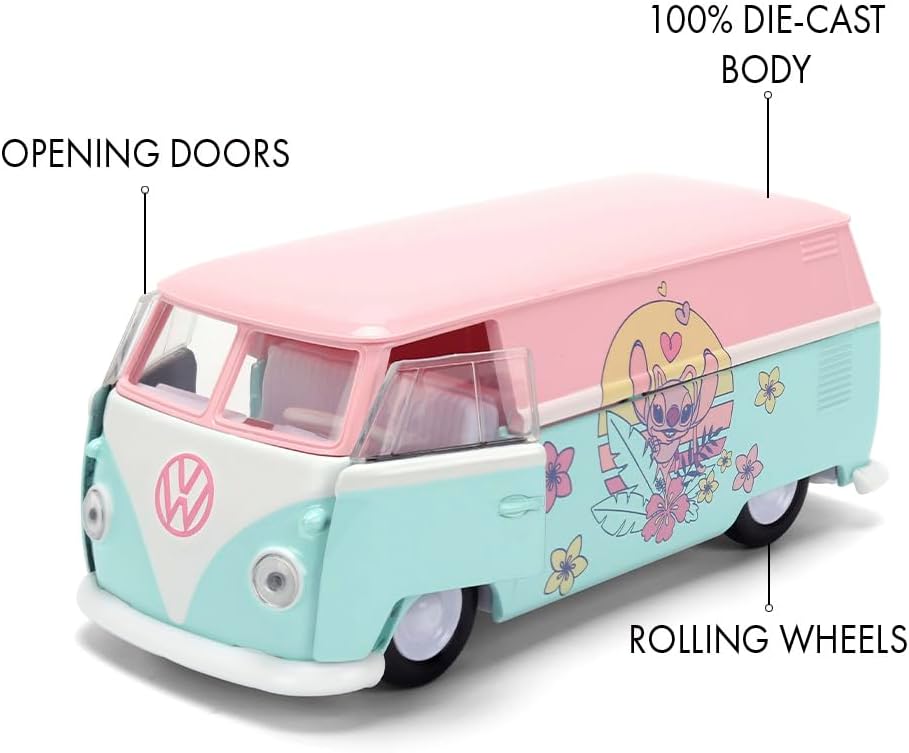 Jada Toys Stitch Auto VW Bus 1961 in engeldesign (13,5 cm), metalen deuren, Disney speelgoed voor fans en kinderen vanaf 8 jaar