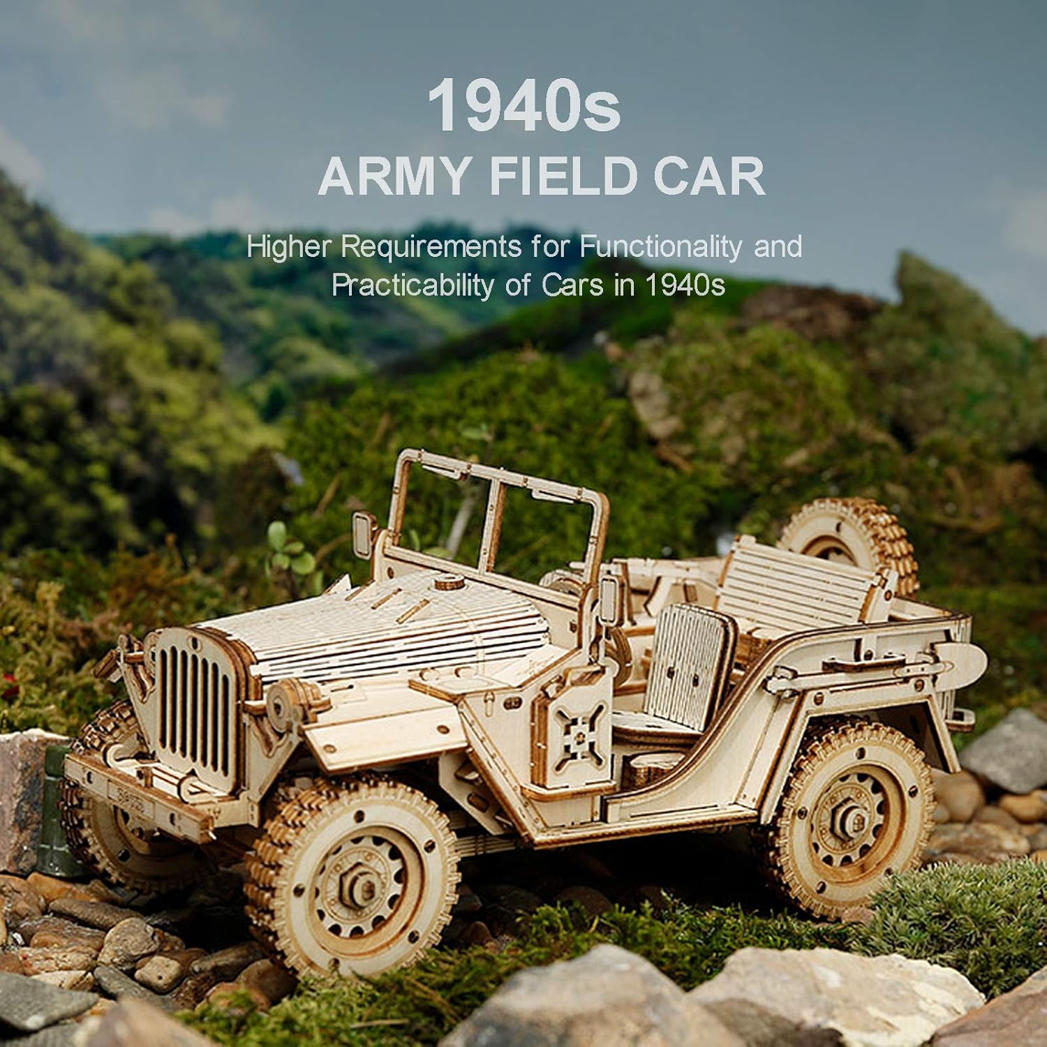 Robotime 3D Puzzle Holzbausatz Jeep, 369 Teile, Größe: 18,9 x 9,9 x 8,9 cm, MC701