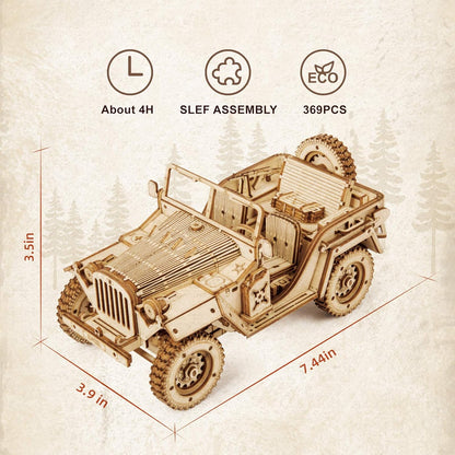 Robotime 3D Puzzle Holzbausatz Jeep, 369 Teile, Größe: 18,9 x 9,9 x 8,9 cm, MC701