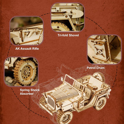 Robotime 3D Puzzle Holzbausatz Jeep, 369 Teile, Größe: 18,9 x 9,9 x 8,9 cm, MC701