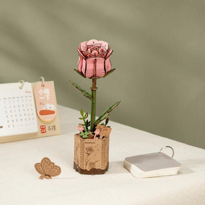 Houten Bloem Pink Rose
