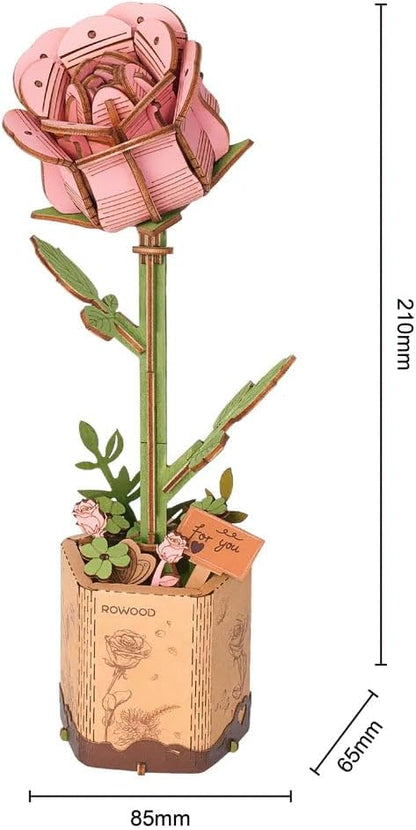 Houten Bloem Pink Rose