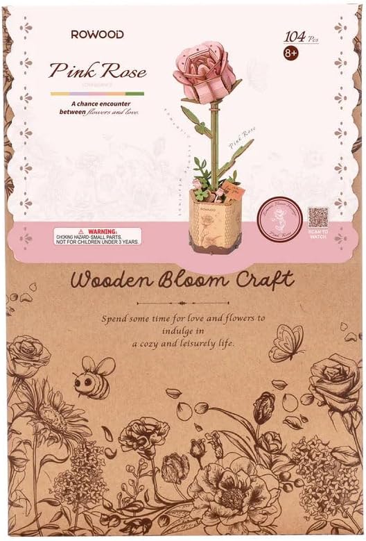 Houten Bloem Pink Rose