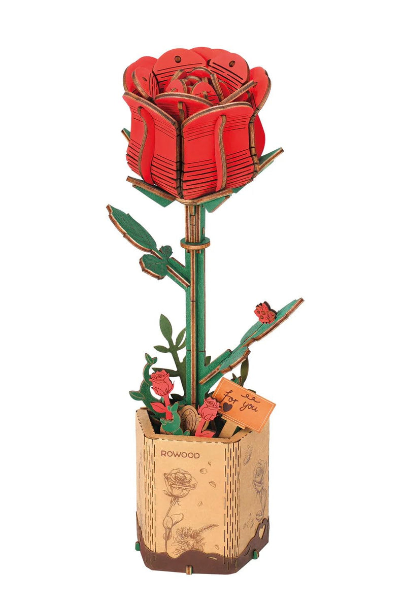 Houten Bloem Red Rose