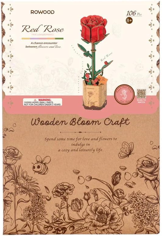 Houten Bloem Red Rose