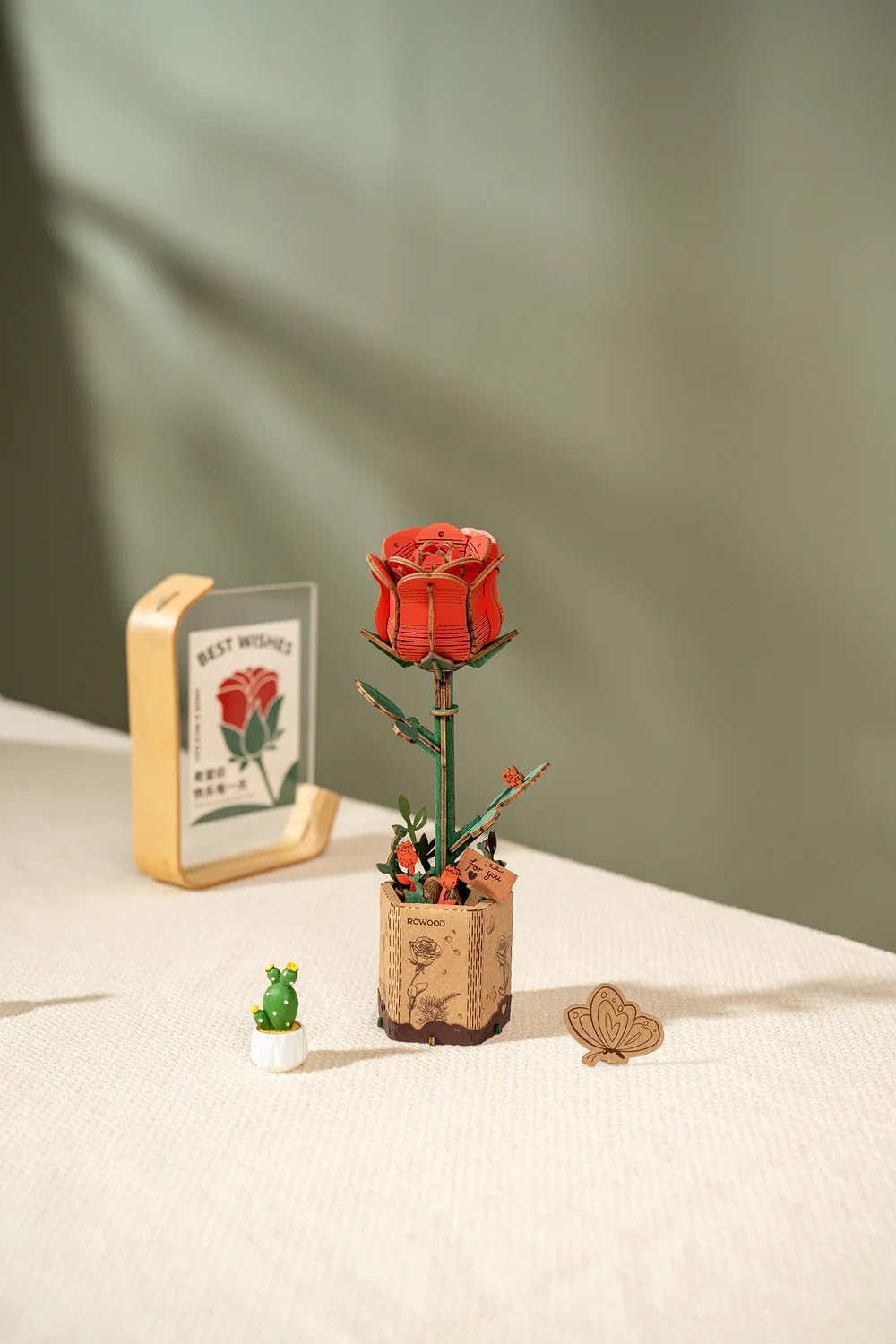 Houten Bloem Red Rose