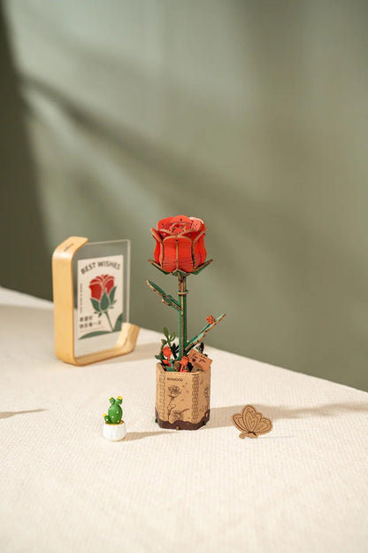 Houten Bloem Red Rose