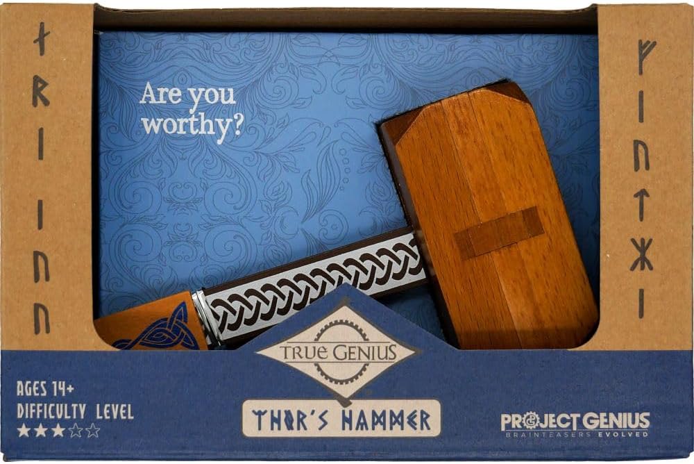 Project Genius Inc. Thor's Hammer Wooden Brain Teaser Puzzle, Brown
