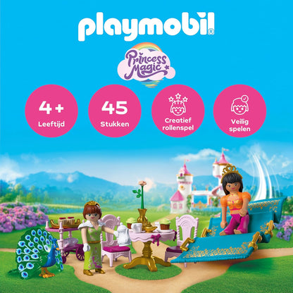 PLAYMOBIL | Princess | Een bezoek van ver | 2 prinsessen met vliegend tapijt en theekransje | Stimuleert creativiteit | Prinsessenspeelgoed voor kinderen vanaf 4 jaar | 72054