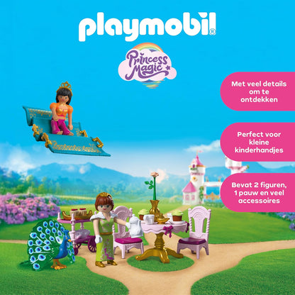 PLAYMOBIL | Princess | Een bezoek van ver | 2 prinsessen met vliegend tapijt en theekransje | Stimuleert creativiteit | Prinsessenspeelgoed voor kinderen vanaf 4 jaar | 72054