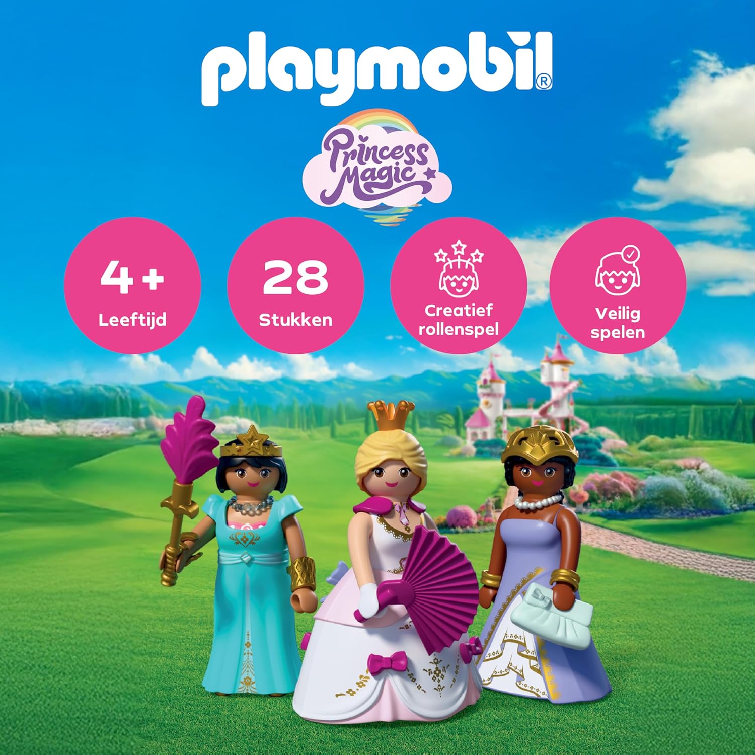 PLAYMOBIL | Princess | Drie prinsessen | 3 figuren met verschillende kleding en accessoires | Stimuleert creativiteit | Prinsessenspeelgoed voor kinderen vanaf 4 jaar | 72055