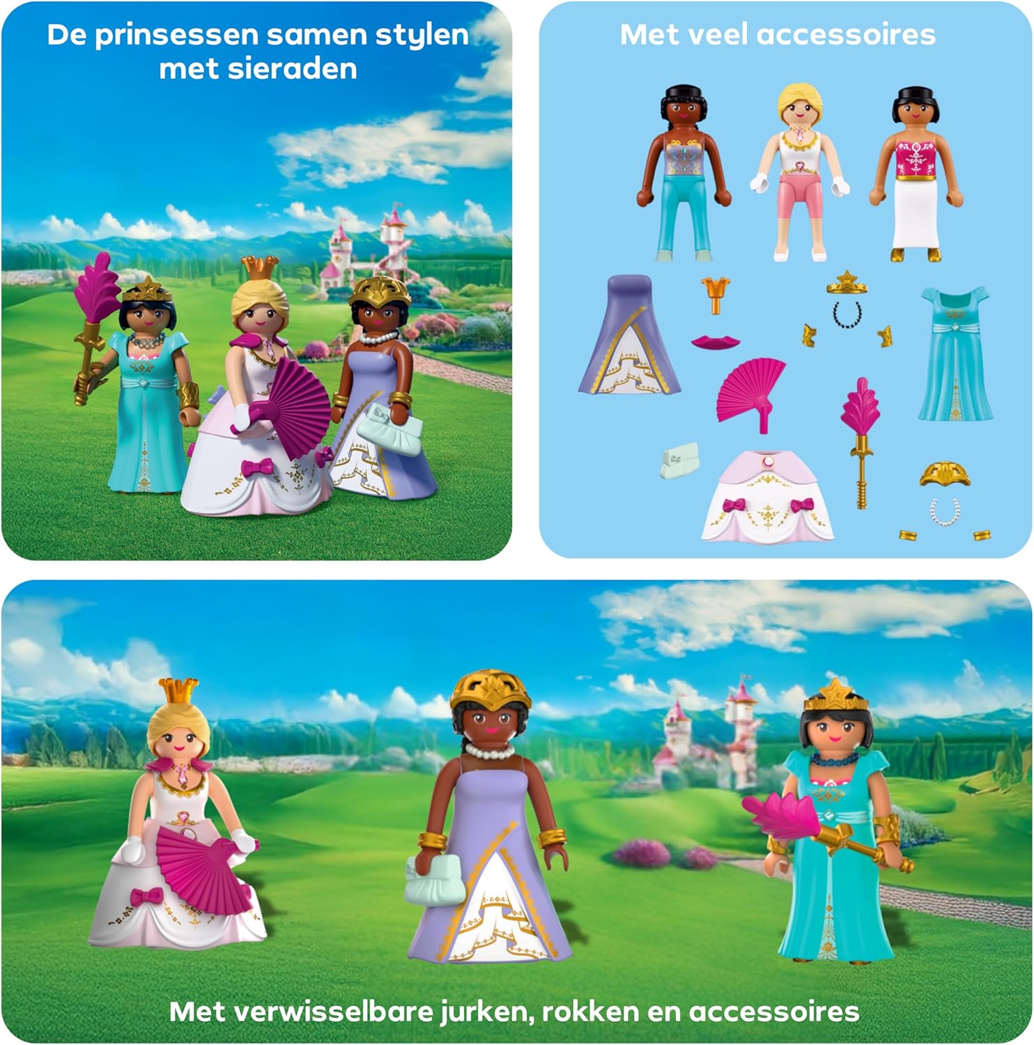 PLAYMOBIL | Princess | Drie prinsessen | 3 figuren met verschillende kleding en accessoires | Stimuleert creativiteit | Prinsessenspeelgoed voor kinderen vanaf 4 jaar | 72055