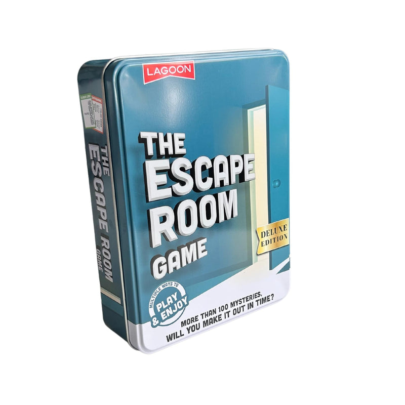 The Escape Room Mystery Game Large Deluxe Game in a Tin, Red, Green, and White