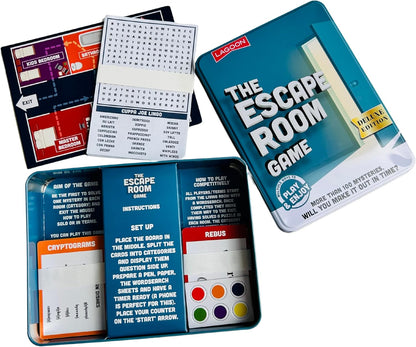 The Escape Room Mystery Game Large Deluxe Game in a Tin, Red, Green, and White