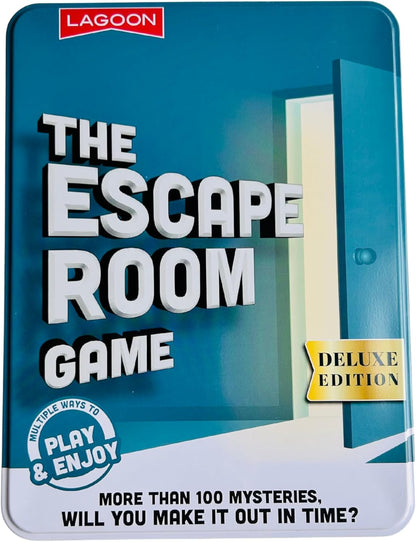 The Escape Room Mystery Game Large Deluxe Game in a Tin, Red, Green, and White