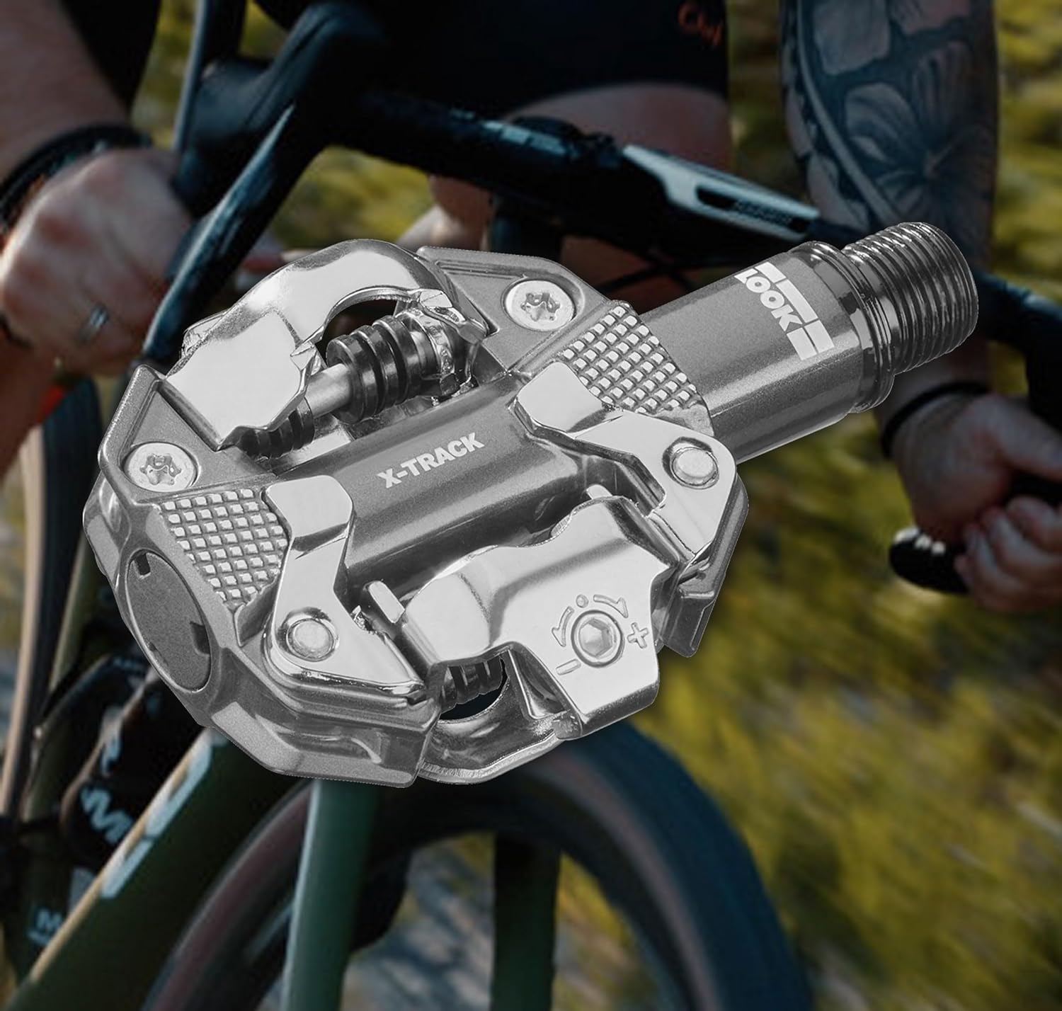 Look X-Track Silver - Aluminium SPD Compatible MTB/Gravel Pedals 350mm² Platform