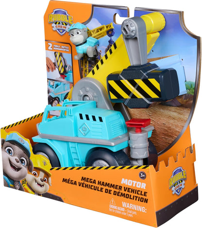 Rubble & Crew - Motors Mega-Hammer-Fahrzeug, 25cm 2-in-1 Baufahrzeug mit Motor-Figur und abnehmbaren Werkzeugen, PAW Patrol Kinderspielzeug ab 3 Jahren