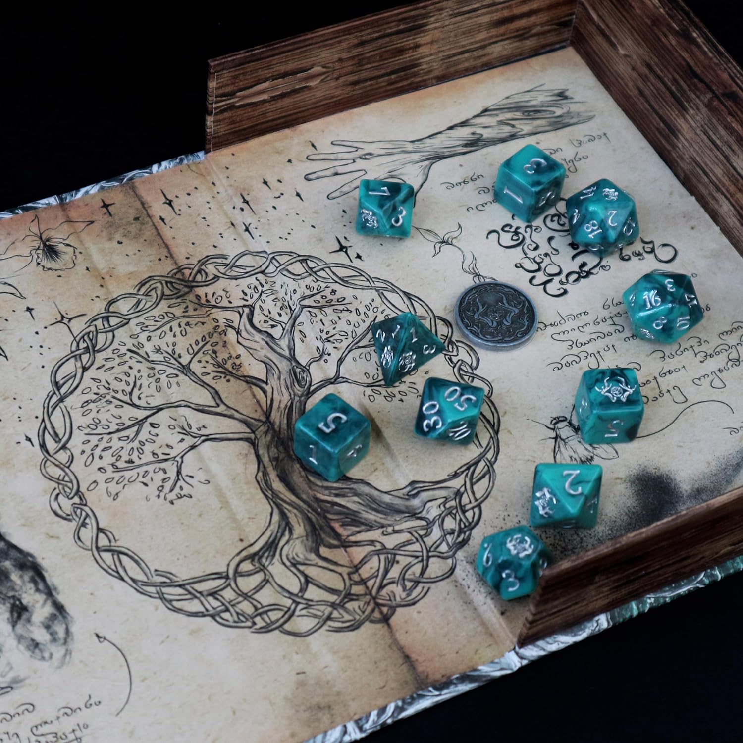 Polyhedral Dice Set - 8pcs Druid Dice Set for DnD, Pathfinder & Tabletop RPGs