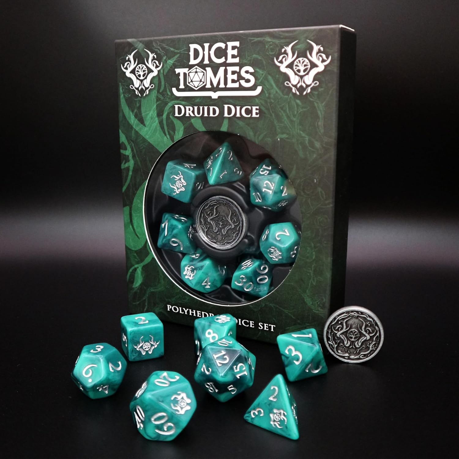 Polyhedral Dice Set - 8pcs Druid Dice Set for DnD, Pathfinder & Tabletop RPGs
