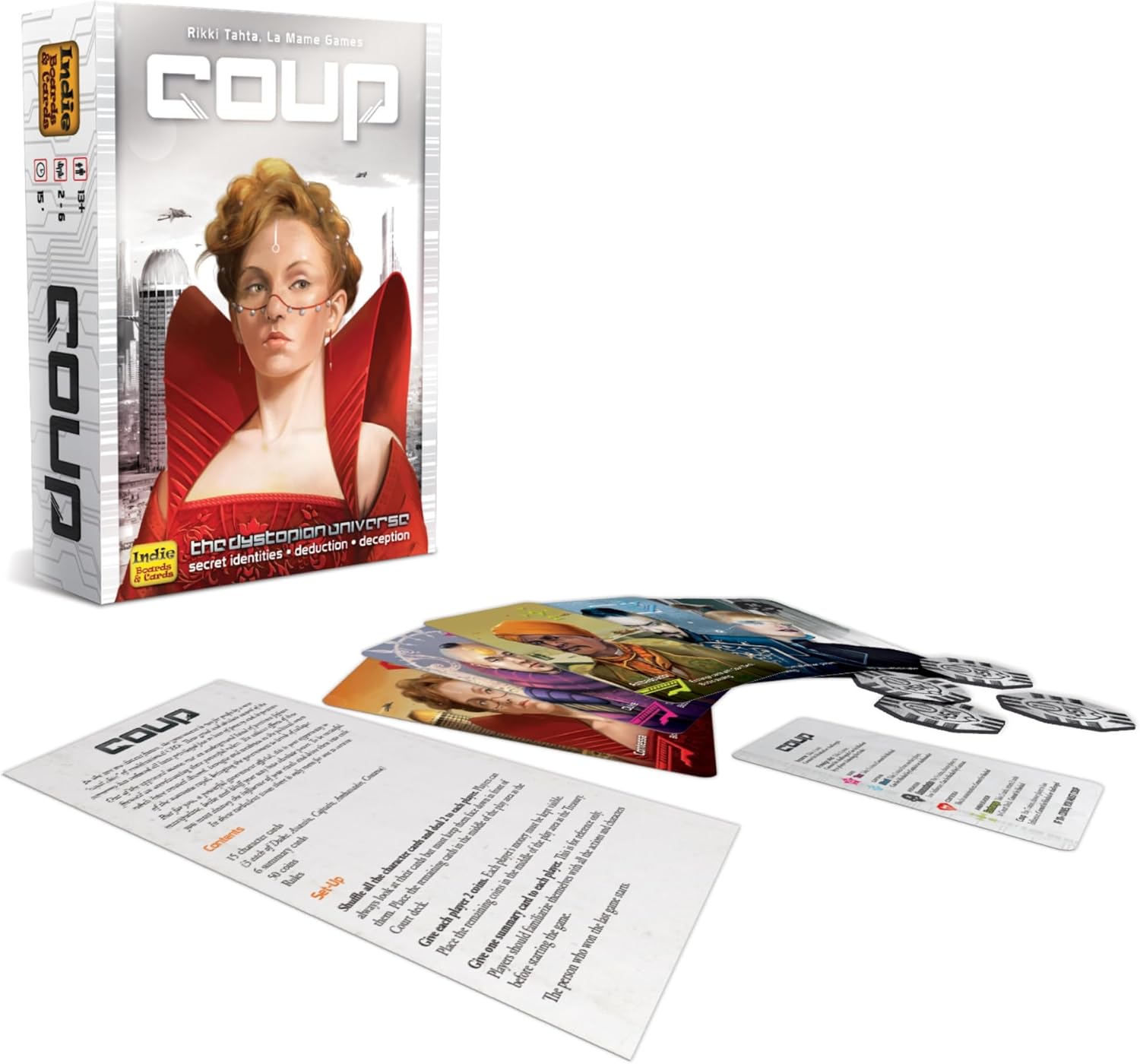 Indie Boards and Cards, Coup, Card Game, Multicolored, Ages 14+, 2-6 Players, 15 Minute Playing Time