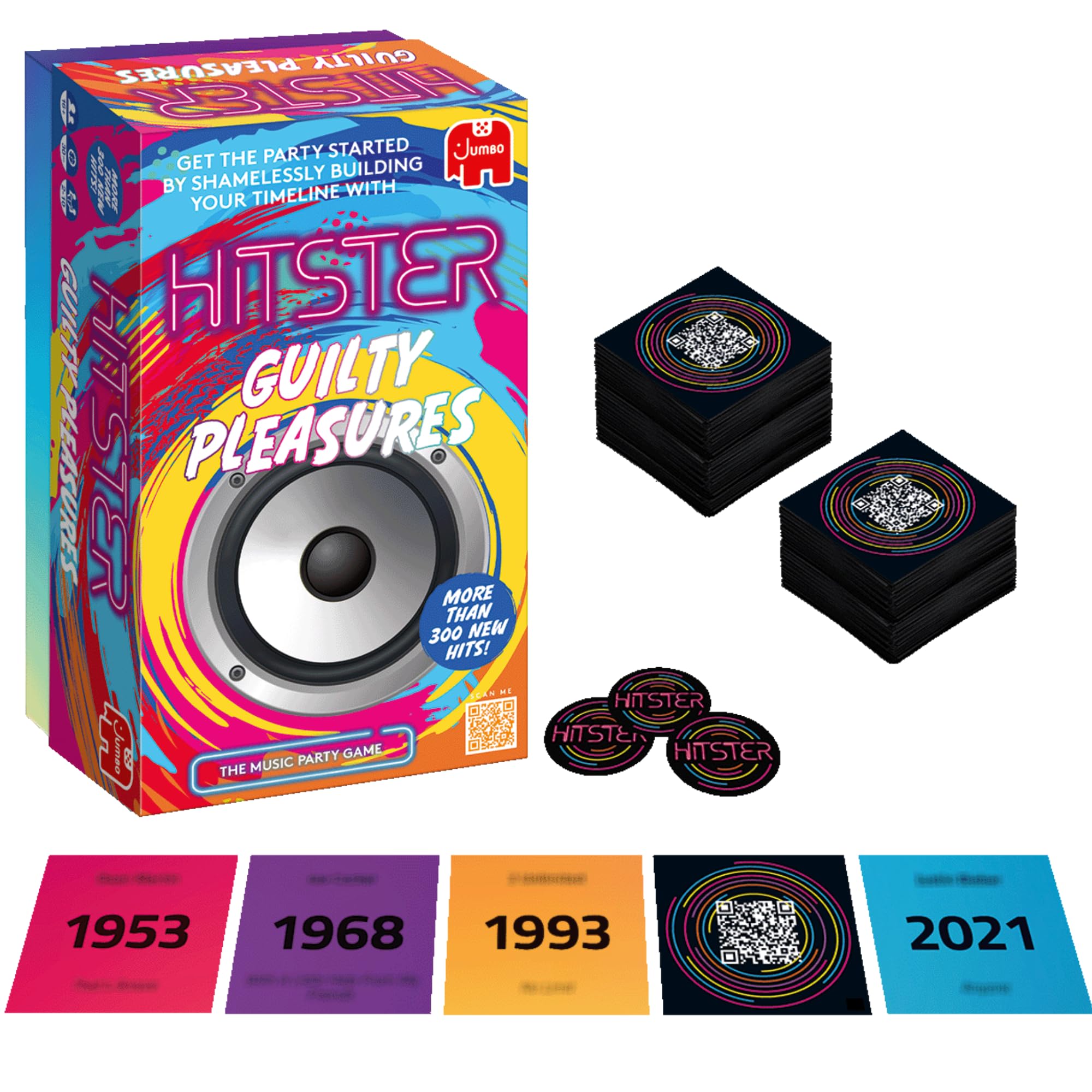 Hitster Guilty Pleasures - The Music Party Board, Card & Quiz Game for Your Most Loved & Cheesy Tunes - 300+ New Songs - Guess the Song, Year & Artist - Adult & Family Games, 2-10 Players - Jumbo (UK