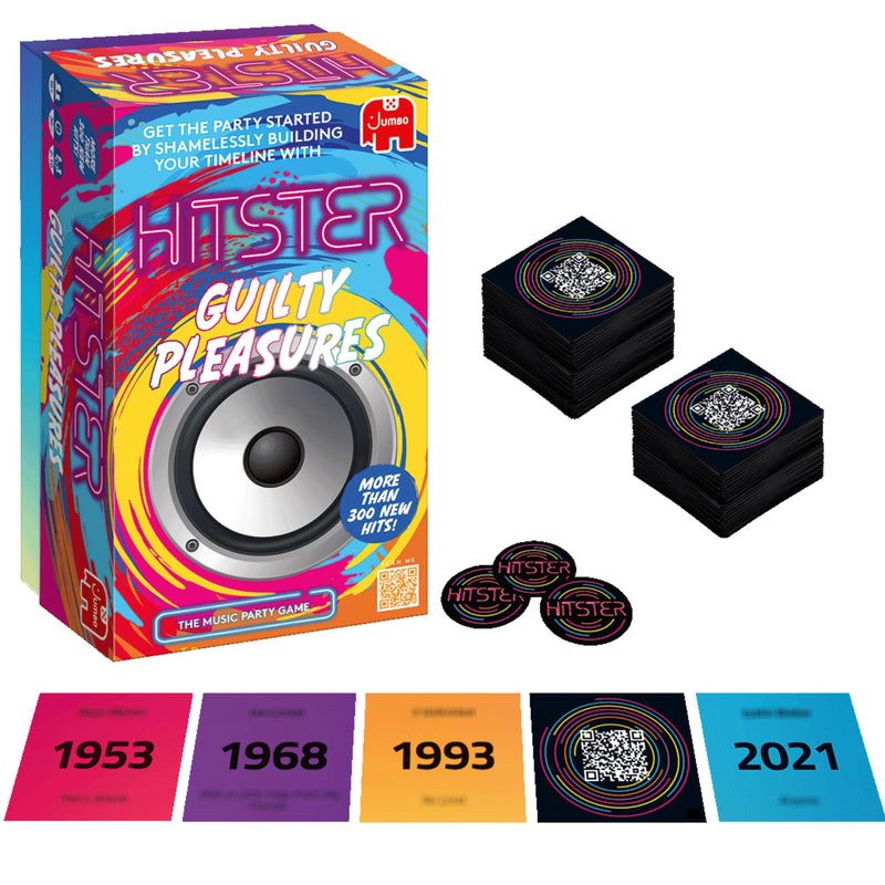 Hitster Guilty Pleasures - The Music Party Board, Card & Quiz Game for Your Most Loved & Cheesy Tunes - 300+ New Songs - Guess the Song, Year & Artist - Adult & Family Games, 2-10 Players - Jumbo (UK