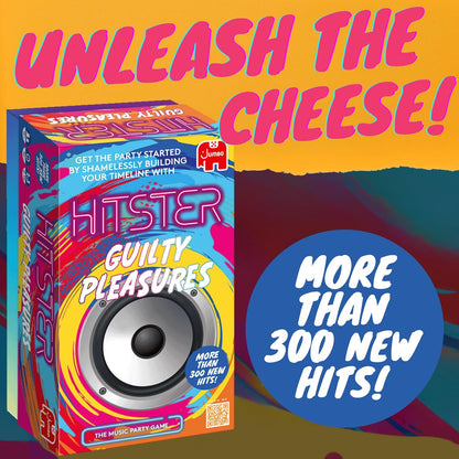 Hitster Guilty Pleasures - The Music Party Board, Card & Quiz Game for Your Most Loved & Cheesy Tunes - 300+ New Songs - Guess the Song, Year & Artist - Adult & Family Games, 2-10 Players - Jumbo (UK